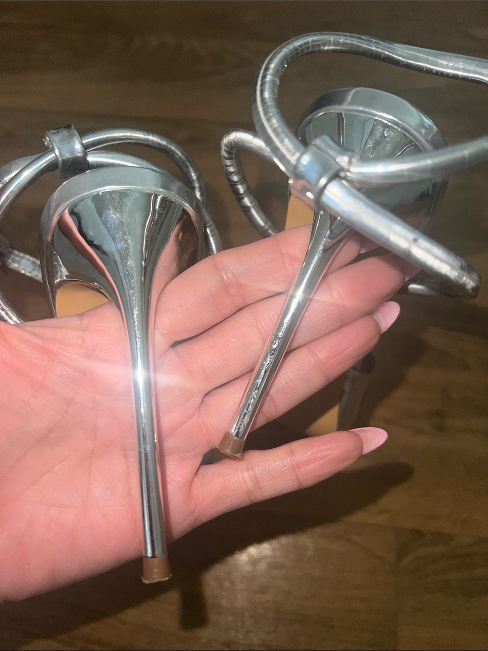 Silver Metallic Pointed-Toe Bow Stiletto Heels - Picture 2 of 6